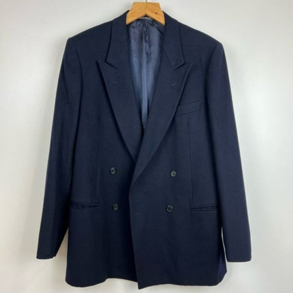 Vintage Andrea Silardi Wool Cashmere Navy Dark Blue Blazer Jacket Pockets M / L - Picture 3 of 16